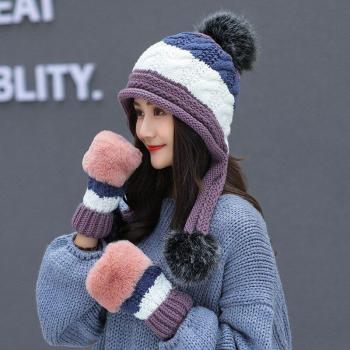 Women's Purple Winter Hat and Mittens Set