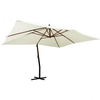 VIDAXL - Ombrellone a Sbalzo con Palo in Legno 400x300 cm Bianco Sabbia 1026