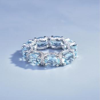 Exquisite Silver Sea Blue Wedding Band Ring 2022