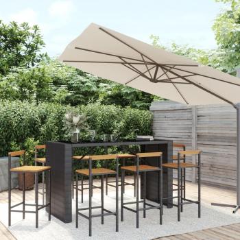 VidaXL's 9 Piece Garden Bar Set with Black Poly Rattan and Solid Wood Acacia