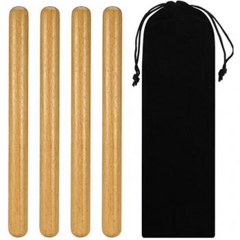 Classical Solid Hardwood Claves - 8 Inch Rhythm Sticks with Carry Bag