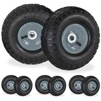 8 x Sack Truck Wheel 4.1/3.5-4, Pneumatic Tyre Replacement Wheels for Handcart, for 16 mm Axle, 136 kg, 260 x 85 mm, Black/Grey