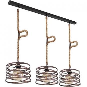 Hängeleuchte, Hanfseil, Spiralen, rost, schwarz, L 115 cm