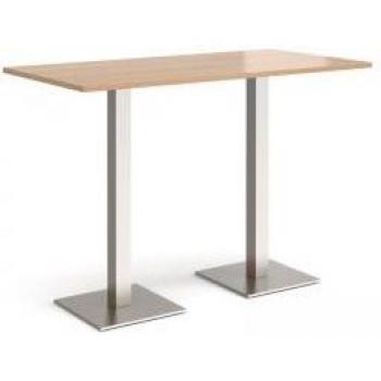 Dams Brescia Poseur Table with Flat Brushed Steel Base (1600mm x 800mm, Beech Finish)