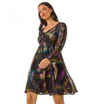 Black Dusk Tie‑Shaped Foil Dress