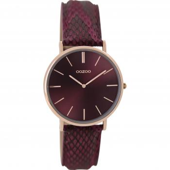 OOZOO Quarzuhr C9306 Bordeaux – roségoldenes Gehäuse, 32 mm, Lederband, stilvolle Damenuhr