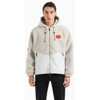 Bermuda casual EA7 6DPB23_PNHNZ Bomber con capucha en tejido efecto peluche gris claro, talla XL