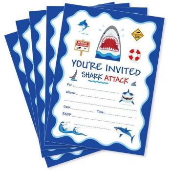 Hawaii Marine Style Shark Party Invitations - Summer Birthday & Baby Shower Cards (25 pcs)