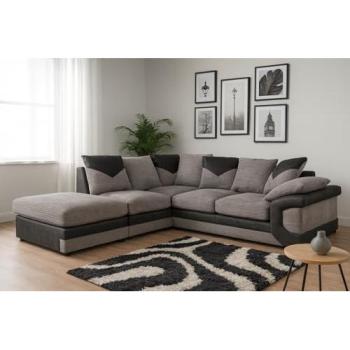 Grey Arlo Corner Couch – Leather‑Finish Armrests, Left‑Facing