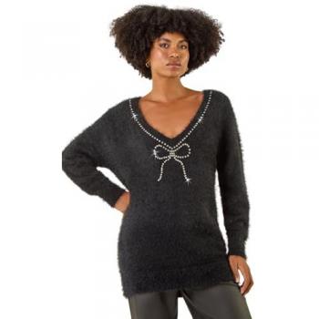 Sweat en tricot noir avec nœud décoratif Roman