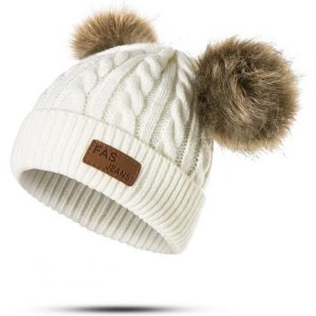 TRUENJOY Children Knitted Beanie with Pompoms
