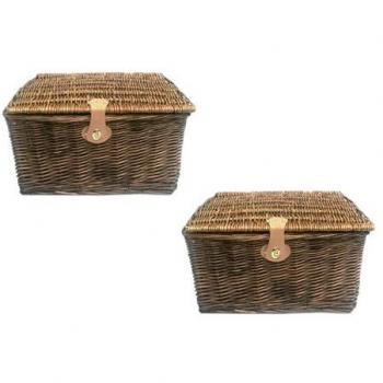 TOPFURNISHING Picnic Hamper Strong Brown Oak Pine Lidded Basket with Latch Without Lining [Pine, Set of 2 - Large] 41x34x22cm