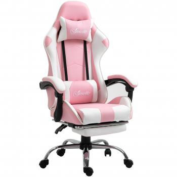 Sillón Gamer Vinsetto con Altura Ajustable y Reposapiés Rosa