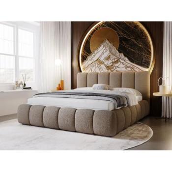 Lit Rembourré Marron Cloud 200×200 + Rangements Intégrés