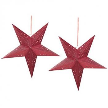 Linterna Navideña de Papel Rojo con 2 Estrellas LED – Motti 60 cm