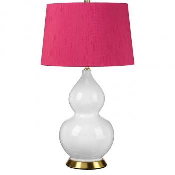 Elstead Isla Table Lamp with Round Tapered Shade, Aged Brass, White, Pink