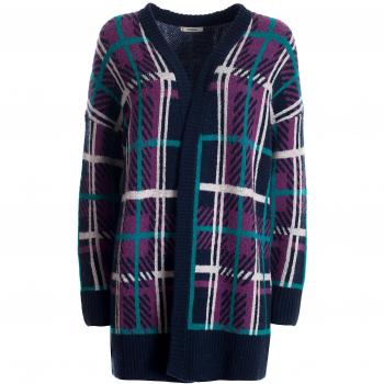 Tessuto Jacquard Tartano Cardigan Esteso