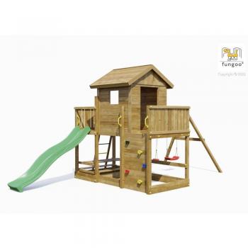 Parco Giochi Giardino in Legno per Bimbi con Altalena Scivolo Torretta