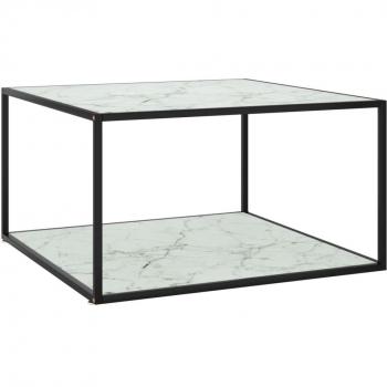 VidaXL Coffee Table Black with White Marble Glass 90x90x50 cm