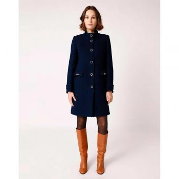 Abrigo Naf Naf Lana Azul Marino Para Mujer