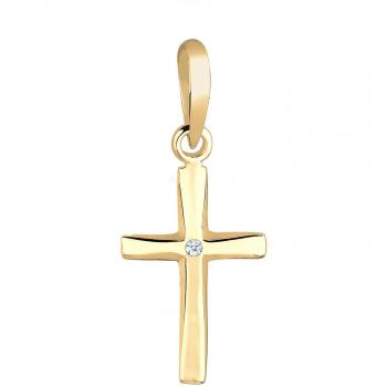 DIAMORE Anhänger mit Kreuz und Diamant für Damen 585 Gelbgold