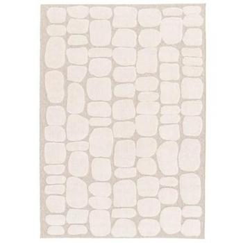 Tapis intérieur motif ethnique imitation pavés 160 x 230cm poils ras beige et crème