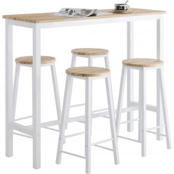SOBUY - Set 5 Tavolo con 4 sgabelli, Bancone Bar tavolo bar con sgabelli penisola cucina Bianco OGT22-WN