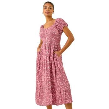 Roman Spotty Heart Button Midi Dress for Women – Pink, 16