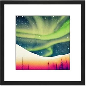 Northern Lights Forest Splash 8x8 Wooden Frame Print