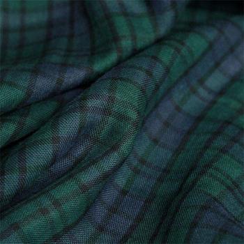 Pearlsilk Blue Green Plaid Printed Double Layer Cotton Linen Voile Material