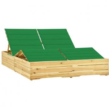 Lettino Prendisole Doppio e Cuscini Verdi in Pino Impregnato cod mxl 26381