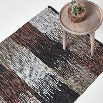 Leather Handwoven Cutshuttle Rug, 150 x 240 cm