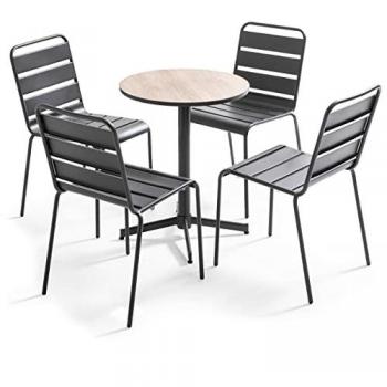 Ensemble de terrasse table ronde en bois et 4 chaises