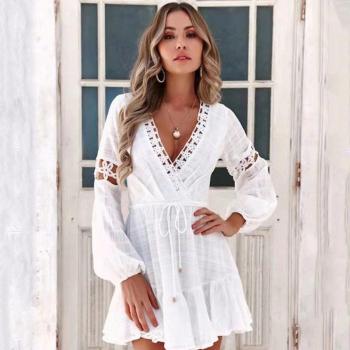 Boho Chic White Ruffle V-Neck Dress