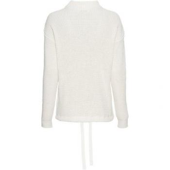 DELMAO Damen-Strickpullover mit Bindeband-Saum – sanftes Weiß