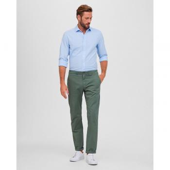 Pantaloni Chino Slim Fit Elasticizzati in Cotone Blu e Verde Oliva Uomo