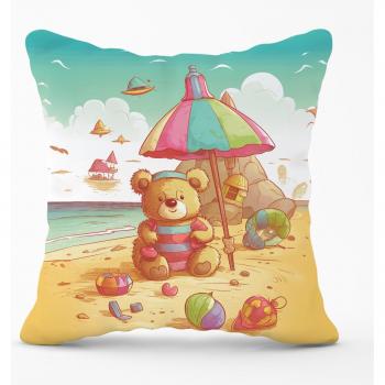Lucky Teddy Bear On A Beach Holiday Outdoor Cushion