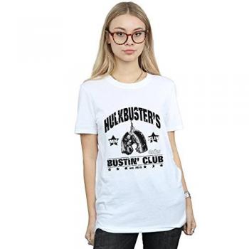 Marvel Women's Iron Man Hulkbuster Bustin' Club Cotton Boyfriend Tee (White, 3XL)