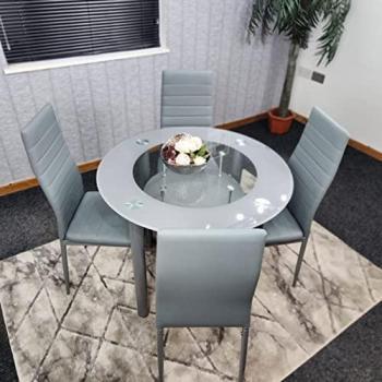 Metro Round Glass Grey Table and 4 Grey Metal Chairs