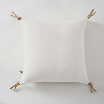 Coussin Déhoussable Lin Lavé avec Pompons 45 x 45 cm - Soline - Blanc
