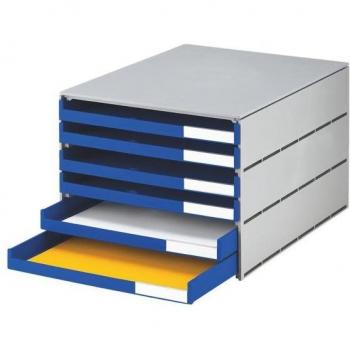 Schubladenbox Styro Styroval, für Formate bis C4, 6 offene Schübe, Recyclingmaterial, blau/grau
