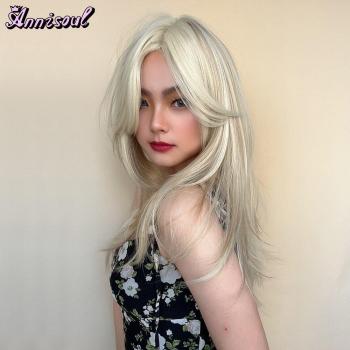 Peluca de Cabello Natural con Flequillo Rubio Claro