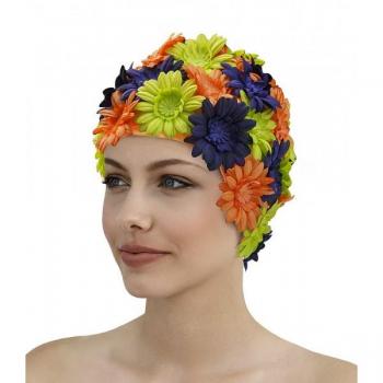 Orange Floral Fashy Women's Swim Cap