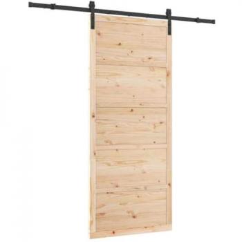 Porta Scorrevole Marrone 100×208 cm Legno di Pino Massello
