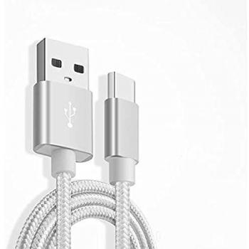 Chargeur USB / Type C 1,5 m Câble trêssé argenté – Compatibilité Samsung, LG, Sony, Wiko, Blackberry, Motorola, Asus, Huawei, Honor, Archos, Teeno