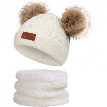 Ensemble Bébé Chapeau & Écharpe Tricoté Peluche Hiver 3 Annes