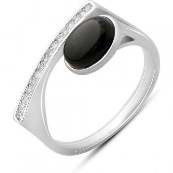 Anillo plateado con ónix y cristales de fianita – 2,88 gramos