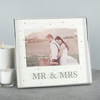 Amore Silverplated Mr & Mrs Photo Frame with Crystals 7' x 5'