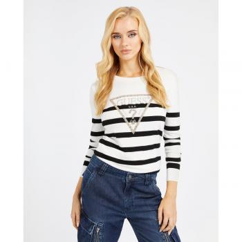 Felpa da donna Guess Rosalie a righe con logo bianco e nero