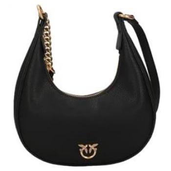 PINKO Black Leather Shoulder Bag Love Birds ONE SIZE